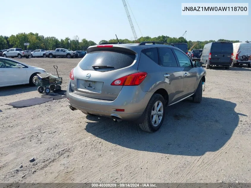 2010 Nissan Murano S/Sl/Le VIN: JN8AZ1MW0AW118700 Lot: 40309209