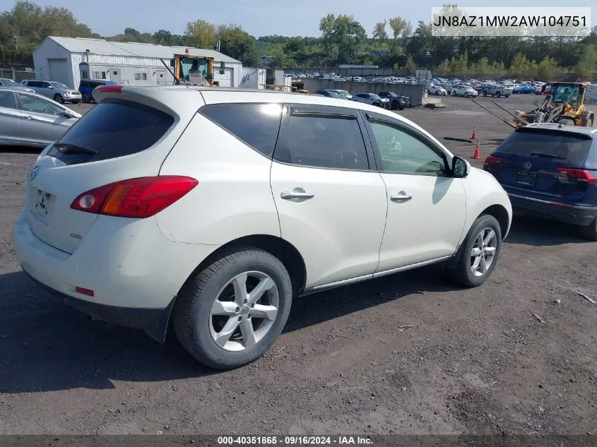 JN8AZ1MW2AW104751 2010 Nissan Murano S