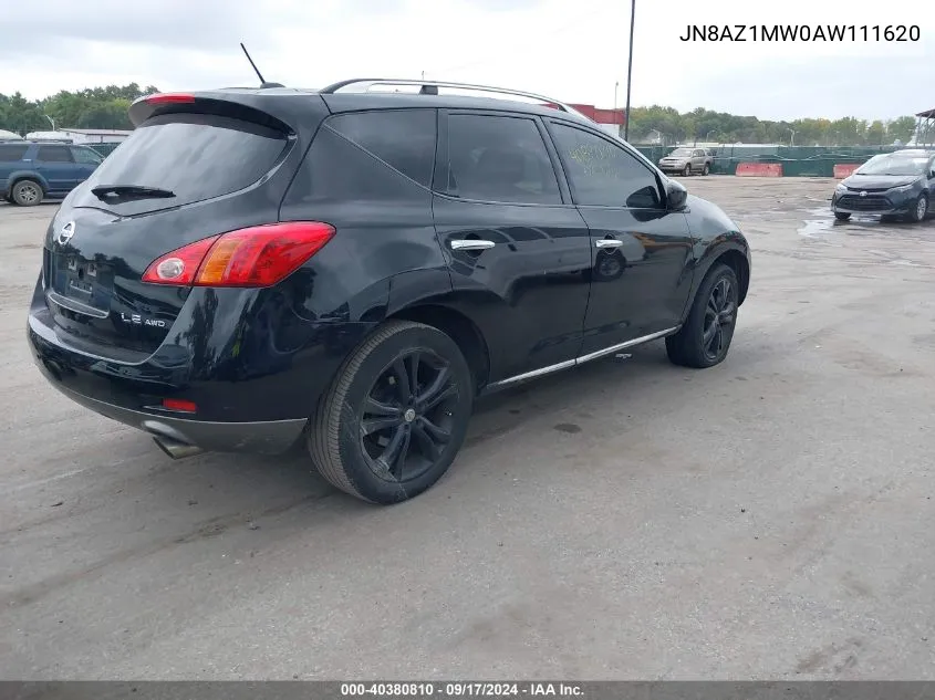 2010 Nissan Murano Le VIN: JN8AZ1MW0AW111620 Lot: 40380810