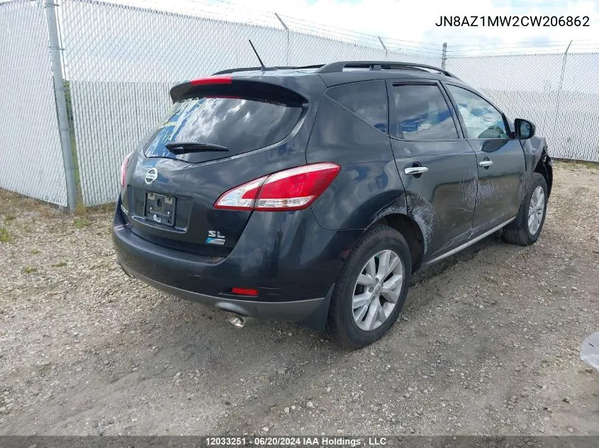 2012 Nissan Murano Sl VIN: JN8AZ1MW2CW206862 Lot: 12033251