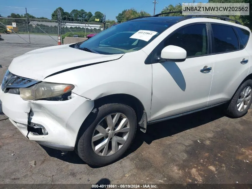 2012 Nissan Murano Sv VIN: JN8AZ1MW3CW202562 Lot: 40119861