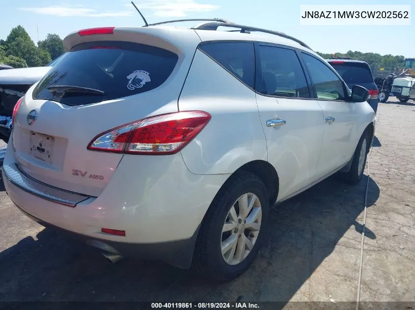 JN8AZ1MW3CW202562 2012 Nissan Murano Sv