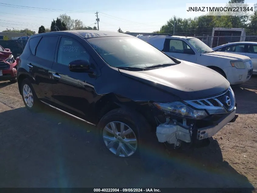 2012 Nissan Murano S/Sl/Le VIN: JN8AZ1MW0CW221344 Lot: 40222004