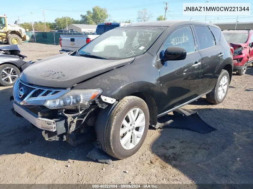 2012 Nissan Murano S/Sl/Le VIN: JN8AZ1MW0CW221344 Lot: 40222004