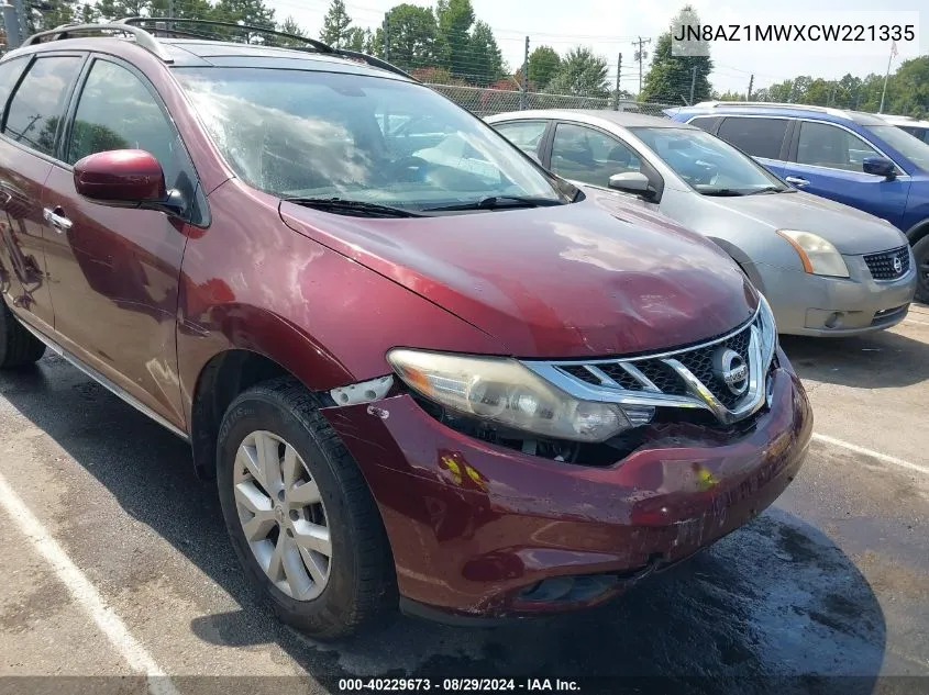 2012 Nissan Murano Sl VIN: JN8AZ1MWXCW221335 Lot: 40229673