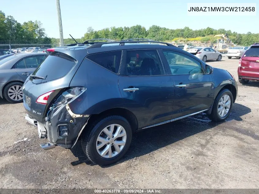 2012 Nissan Murano Sv VIN: JN8AZ1MW3CW212458 Lot: 40263778