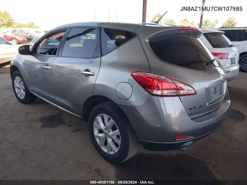 2012 Nissan Murano S VIN: JN8AZ1MU7CW107985 Lot: 40391786