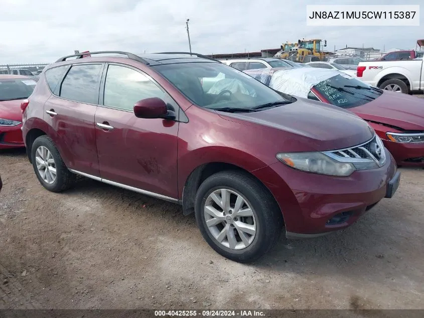 2012 Nissan Murano Sl VIN: JN8AZ1MU5CW115387 Lot: 40425255