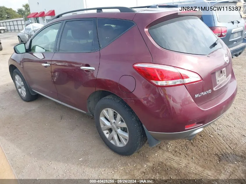 2012 Nissan Murano Sl VIN: JN8AZ1MU5CW115387 Lot: 40425255