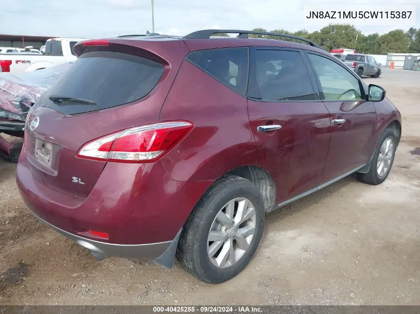 2012 Nissan Murano Sl VIN: JN8AZ1MU5CW115387 Lot: 40425255