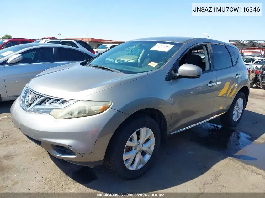 2012 Nissan Murano S VIN: JN8AZ1MU7CW116346 Lot: 40438986