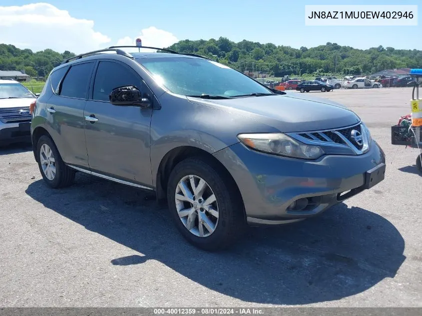 2014 Nissan Murano Sl VIN: JN8AZ1MU0EW402946 Lot: 40012359