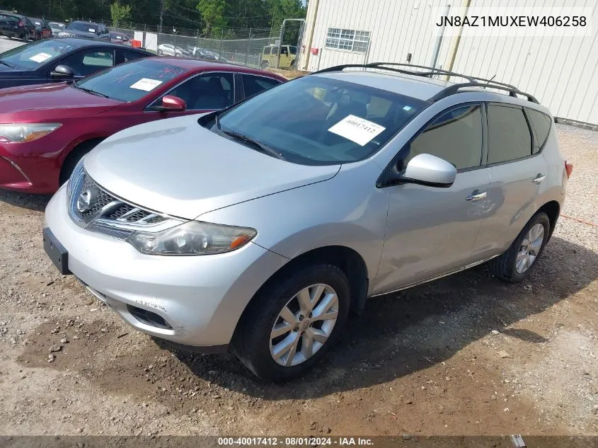 2014 Nissan Murano Sv VIN: JN8AZ1MUXEW406258 Lot: 40017412