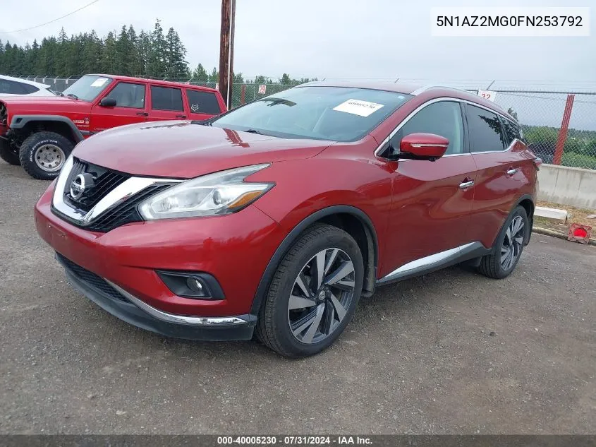 2015 Nissan Murano S/Sl/Sv/Platinum VIN: 5N1AZ2MG0FN253792 Lot: 40005230