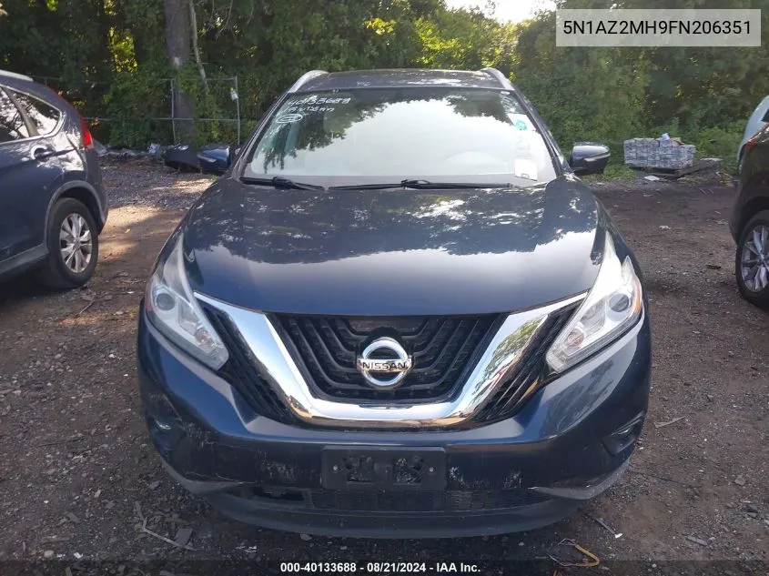 2015 Nissan Murano Sl VIN: 5N1AZ2MH9FN206351 Lot: 40133688