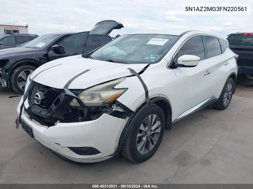 2015 Nissan Murano S VIN: 5N1AZ2MG3FN220561 Lot: 40313931