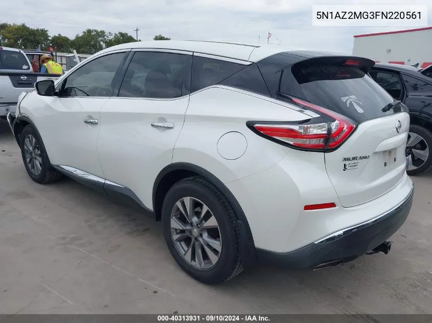 2015 Nissan Murano S VIN: 5N1AZ2MG3FN220561 Lot: 40313931