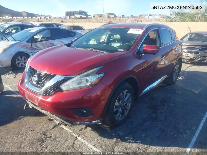 5N1AZ2MGXFN240502 2015 Nissan Murano Sl