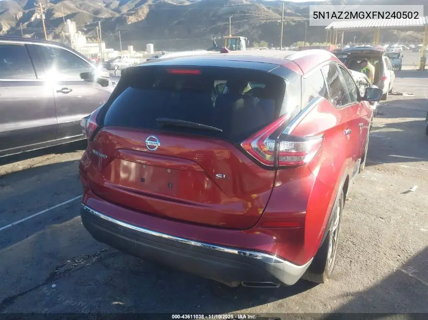 5N1AZ2MGXFN240502 2015 Nissan Murano Sl