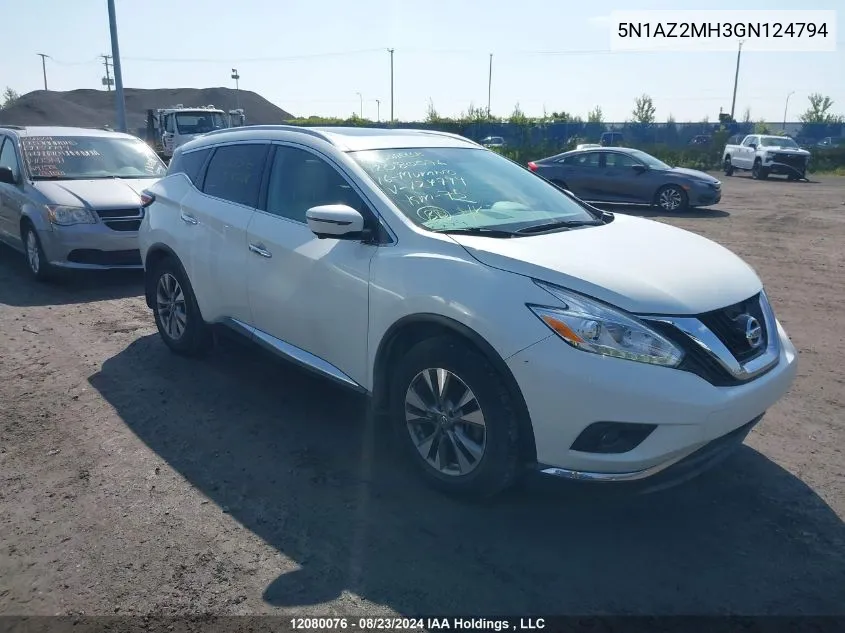 2016 Nissan Murano S/Sl/Sv/Platinum VIN: 5N1AZ2MH3GN124794 Lot: 12080076