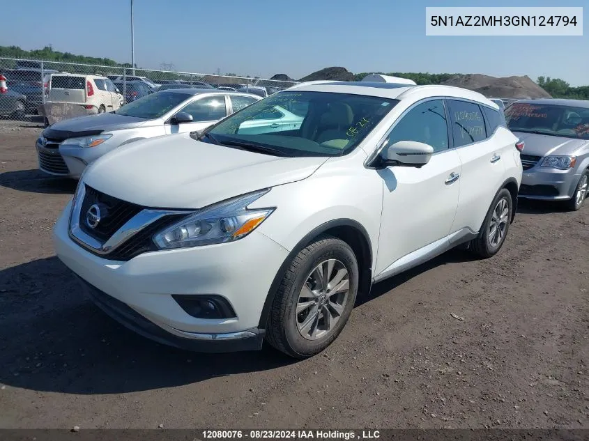 5N1AZ2MH3GN124794 2016 Nissan Murano S/Sl/Sv/Platinum