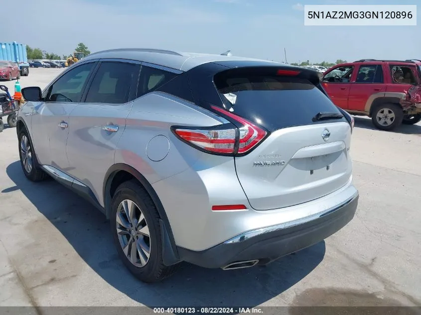 2016 Nissan Murano Sl VIN: 5N1AZ2MG3GN120896 Lot: 40180123