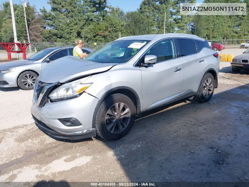 2016 Nissan Murano Sl VIN: 5N1AZ2MG5GN111472 Lot: 40184303