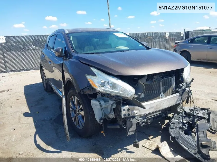 2016 Nissan Murano Sl VIN: 5N1AZ2MG1GN151077 Lot: 40198489