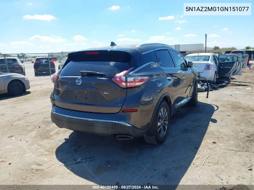 2016 Nissan Murano Sl VIN: 5N1AZ2MG1GN151077 Lot: 40198489