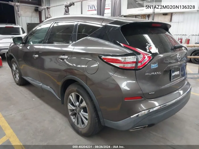 2016 Nissan Murano Sl VIN: 5N1AZ2MG2GN136328 Lot: 40204231