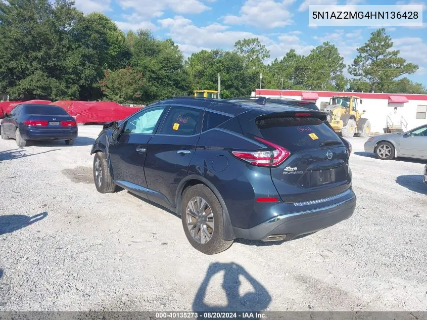 5N1AZ2MG4HN136428 2017 Nissan Murano S/Sl/Sv/Platinum