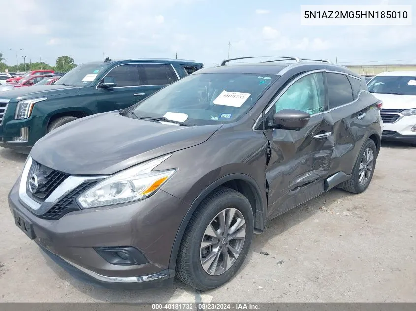 2017 Nissan Murano Sl VIN: 5N1AZ2MG5HN185010 Lot: 40181732