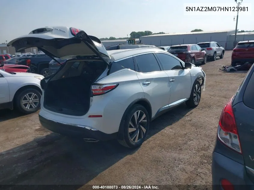 2017 Nissan Murano Platinum VIN: 5N1AZ2MG7HN123981 Lot: 40188073