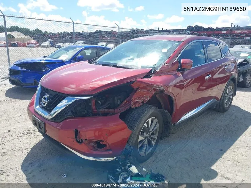 2017 Nissan Murano S VIN: 5N1AZ2MG9HN189660 Lot: 40194774