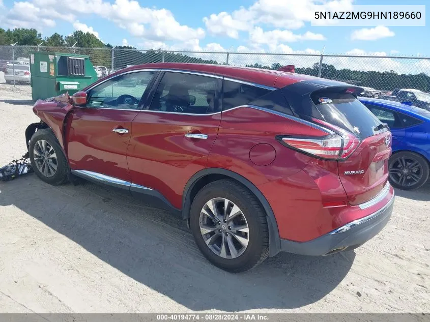 2017 Nissan Murano S VIN: 5N1AZ2MG9HN189660 Lot: 40194774