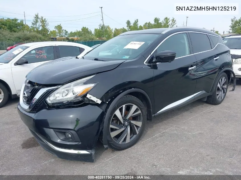 2017 Nissan Murano Platinum VIN: 5N1AZ2MH5HN125219 Lot: 40281750