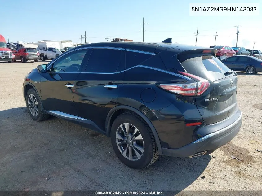 2017 Nissan Murano S/Sl/Sv/Platinum VIN: 5N1AZ2MG9HN143083 Lot: 40302442