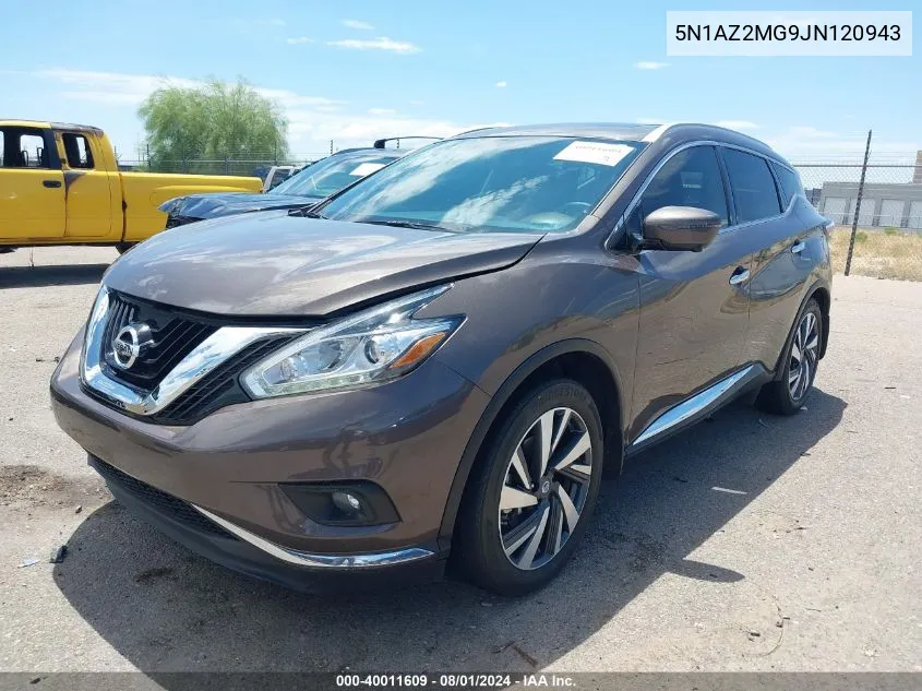 2018 Nissan Murano Platinum VIN: 5N1AZ2MG9JN120943 Lot: 40011609