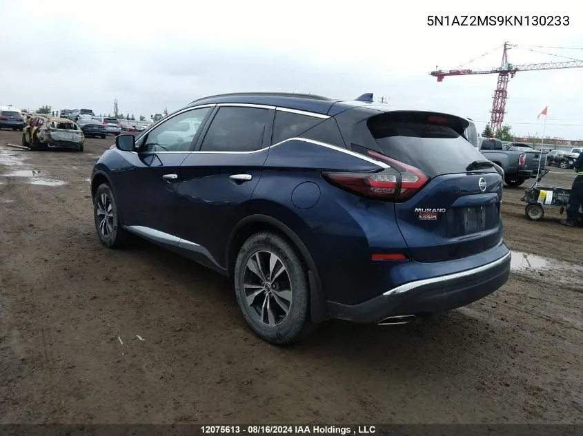 2019 Nissan Murano S/Sl/Sv/Platinum VIN: 5N1AZ2MS9KN130233 Lot: 12075613