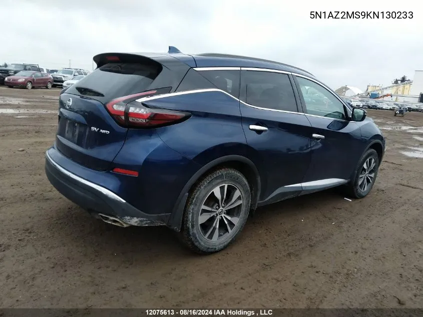 2019 Nissan Murano S/Sl/Sv/Platinum VIN: 5N1AZ2MS9KN130233 Lot: 12075613