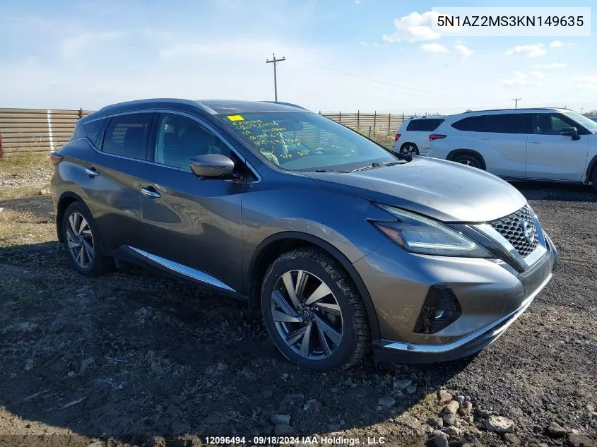 2019 Nissan Murano S/Sl/Sv/Platinum VIN: 5N1AZ2MS3KN149635 Lot: 12096494