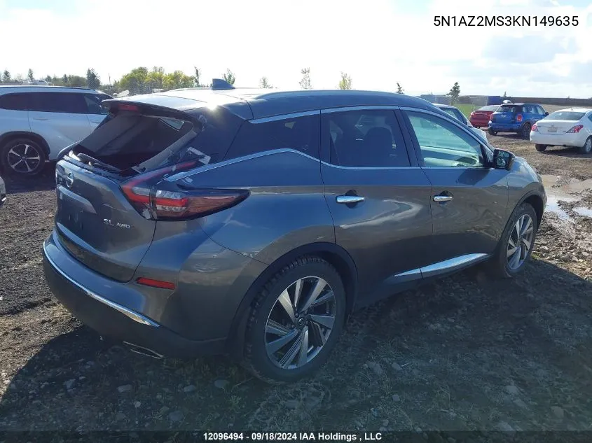 2019 Nissan Murano S/Sl/Sv/Platinum VIN: 5N1AZ2MS3KN149635 Lot: 12096494