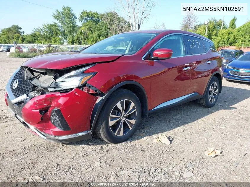 2019 Nissan Murano S/Sl/Sv/Platinum VIN: 5N1AZ2MS5KN102591 Lot: 40161724