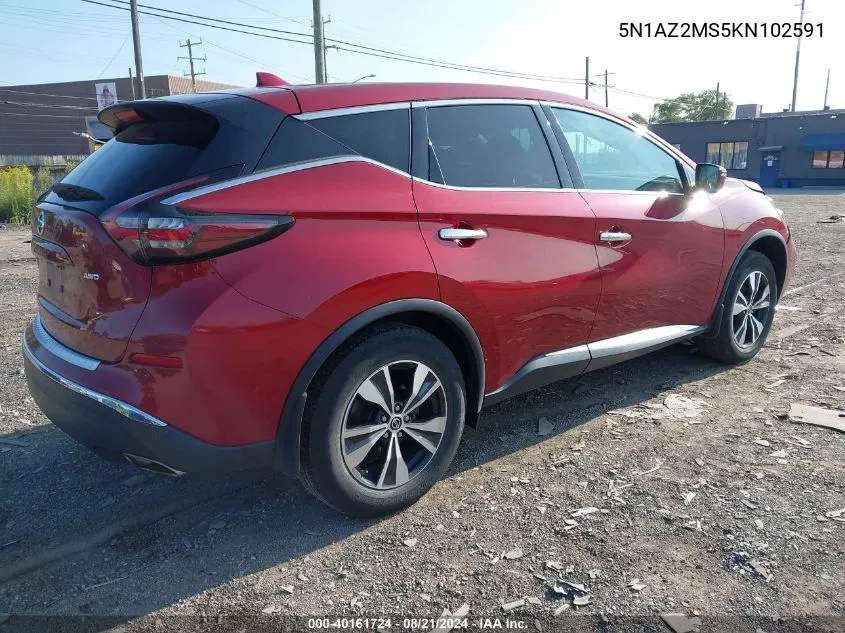 2019 Nissan Murano S/Sl/Sv/Platinum VIN: 5N1AZ2MS5KN102591 Lot: 40161724