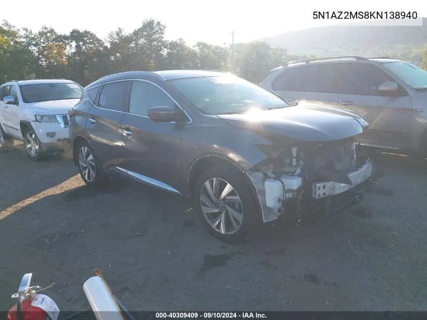 5N1AZ2MS8KN138940 2019 Nissan Murano S/Sl/Sv/Platinum