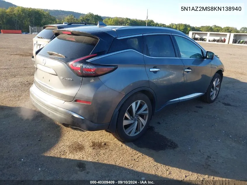 5N1AZ2MS8KN138940 2019 Nissan Murano S/Sl/Sv/Platinum