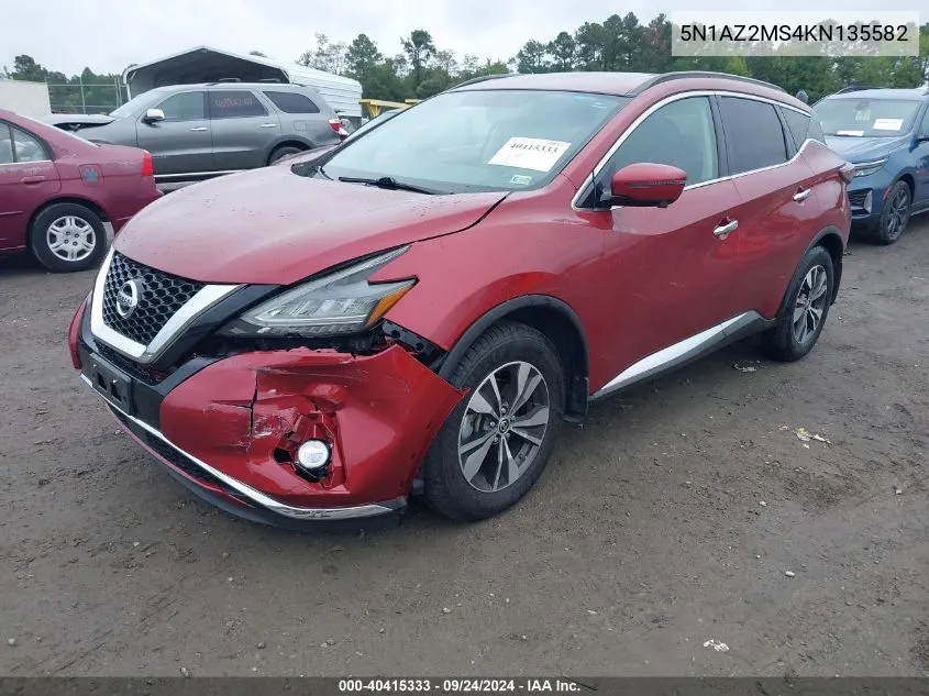 2019 Nissan Murano Sv VIN: 5N1AZ2MS4KN135582 Lot: 40415333