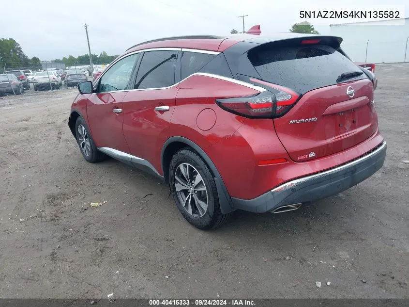 2019 Nissan Murano Sv VIN: 5N1AZ2MS4KN135582 Lot: 40415333