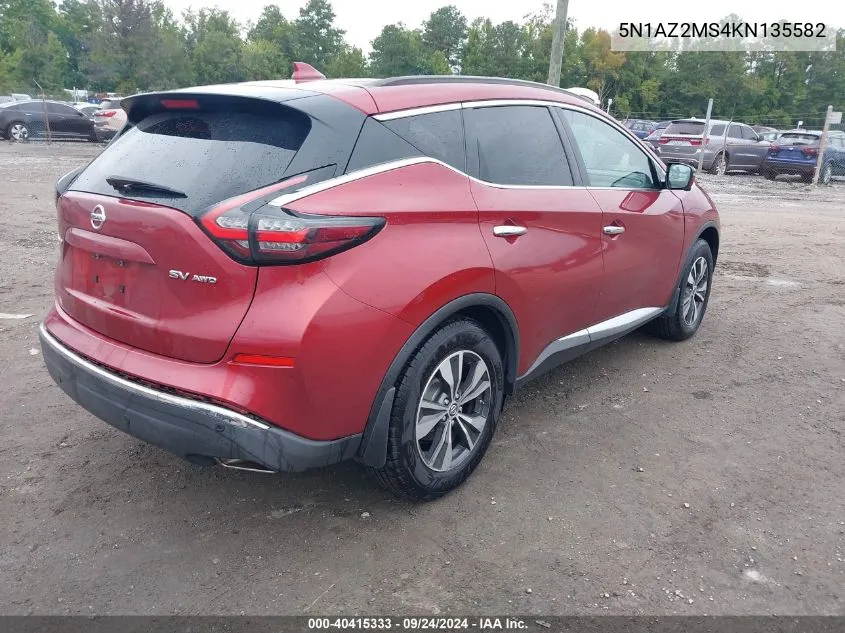 5N1AZ2MS4KN135582 2019 Nissan Murano Sv