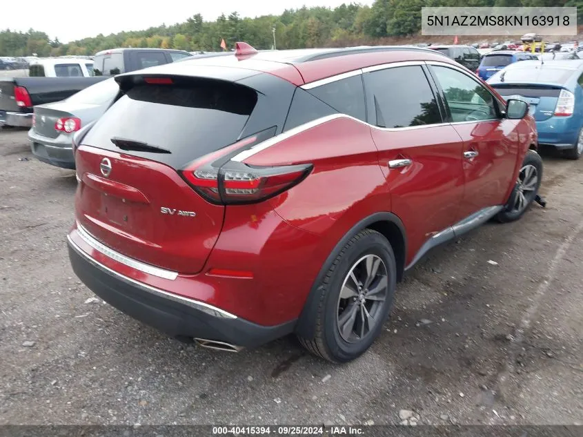 2019 Nissan Murano Sv VIN: 5N1AZ2MS8KN163918 Lot: 40415394